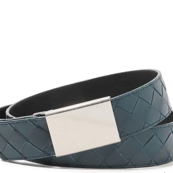 BOTTEGA VENETA Intrecciato Woven Leather Belt with Circular Buckle Women BLUE Bottega Veneta Belt with  main image 2